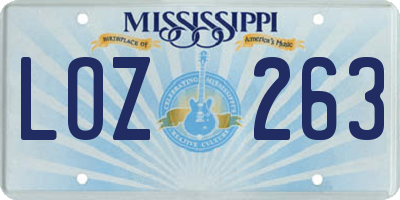 MS license plate LOZ263