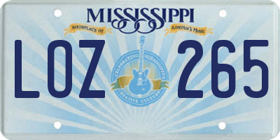 MS license plate LOZ265