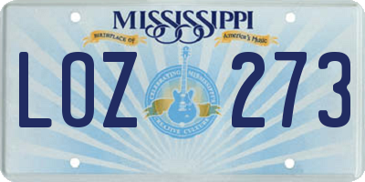 MS license plate LOZ273