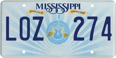 MS license plate LOZ274