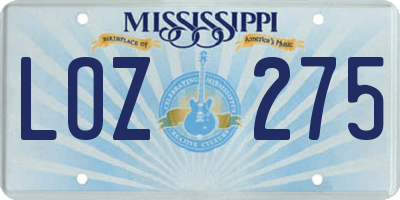 MS license plate LOZ275