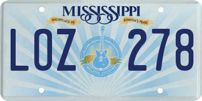 MS license plate LOZ278