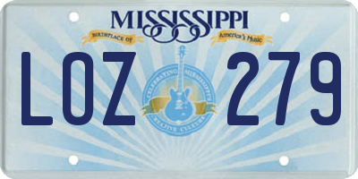 MS license plate LOZ279