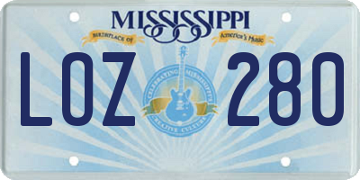 MS license plate LOZ280