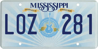 MS license plate LOZ281