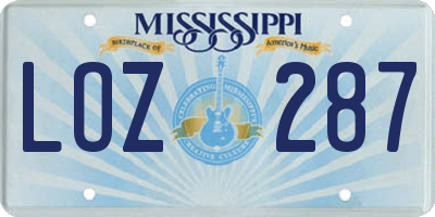 MS license plate LOZ287