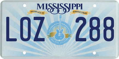 MS license plate LOZ288