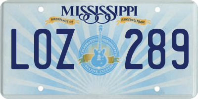 MS license plate LOZ289