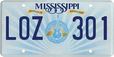 MS license plate LOZ301