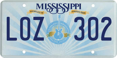 MS license plate LOZ302