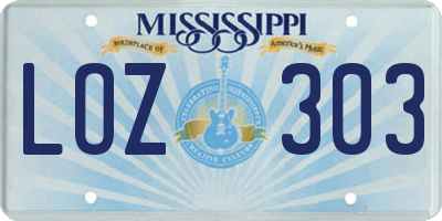 MS license plate LOZ303