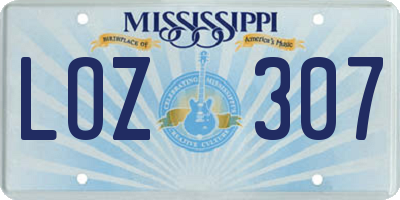 MS license plate LOZ307