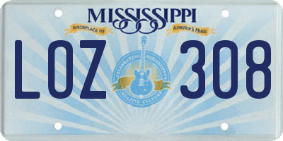 MS license plate LOZ308