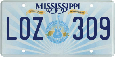 MS license plate LOZ309