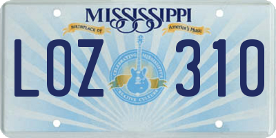 MS license plate LOZ310