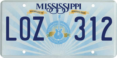 MS license plate LOZ312