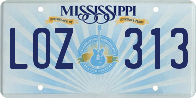 MS license plate LOZ313