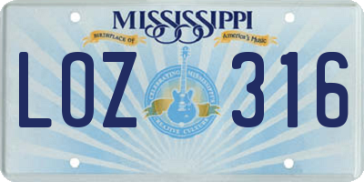 MS license plate LOZ316