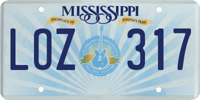 MS license plate LOZ317