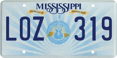 MS license plate LOZ319