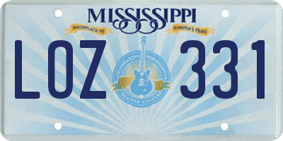 MS license plate LOZ331
