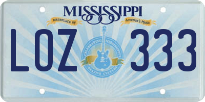 MS license plate LOZ333