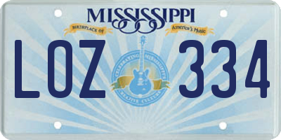 MS license plate LOZ334