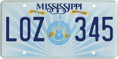 MS license plate LOZ345