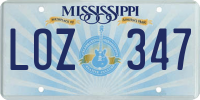 MS license plate LOZ347