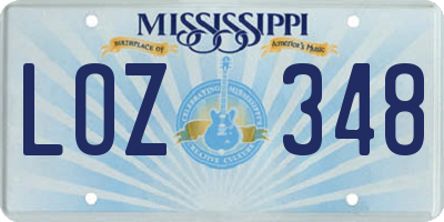 MS license plate LOZ348