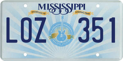 MS license plate LOZ351