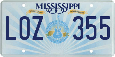 MS license plate LOZ355