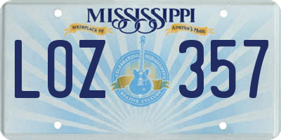 MS license plate LOZ357