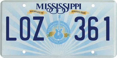 MS license plate LOZ361
