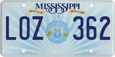 MS license plate LOZ362