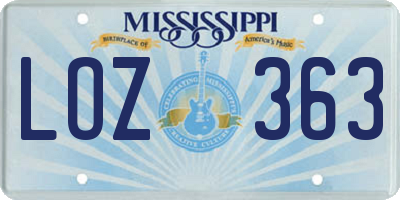 MS license plate LOZ363