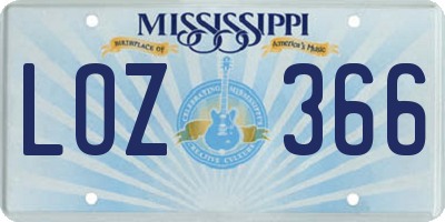 MS license plate LOZ366