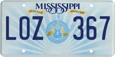 MS license plate LOZ367