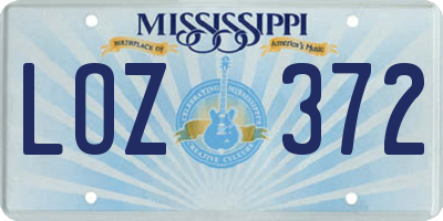 MS license plate LOZ372