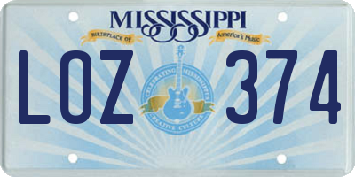 MS license plate LOZ374