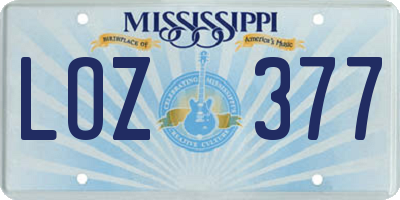 MS license plate LOZ377