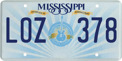 MS license plate LOZ378
