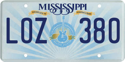 MS license plate LOZ380
