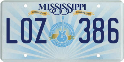MS license plate LOZ386