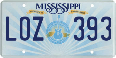 MS license plate LOZ393