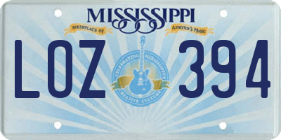 MS license plate LOZ394
