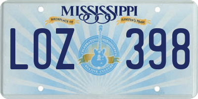MS license plate LOZ398