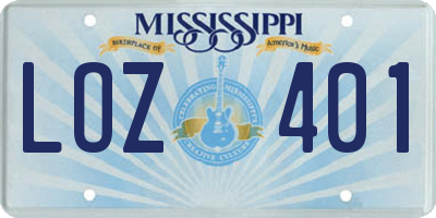MS license plate LOZ401