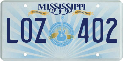 MS license plate LOZ402