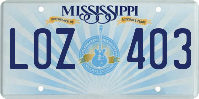 MS license plate LOZ403